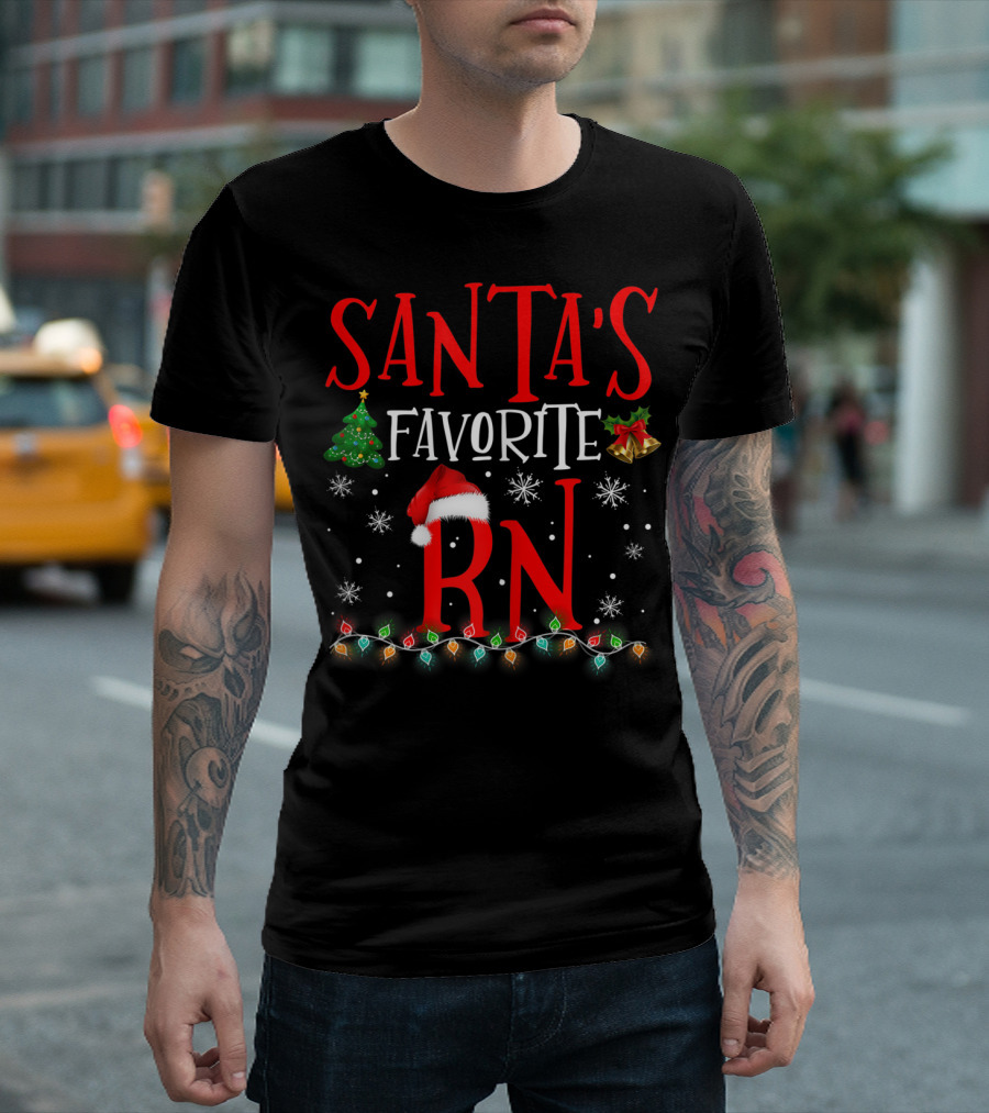 Santa's Favorite RN Xmas Holiday Lights And Snowflakes T-Shirt