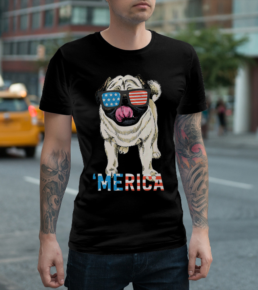 4th July Kids USA 'Merica Pug with American Flag Sunglasses T-Shirt