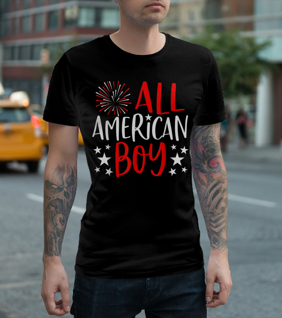 4th of July All American Boy Family Matching Stars Fireworks T-Shirt