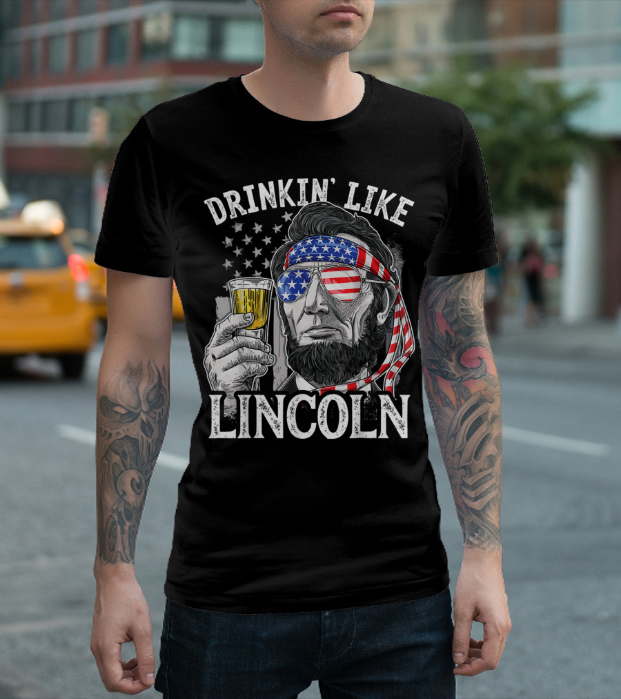Drinkin' Like Lincoln 4Th Of July Patriotic USA Bandana T-Shirt