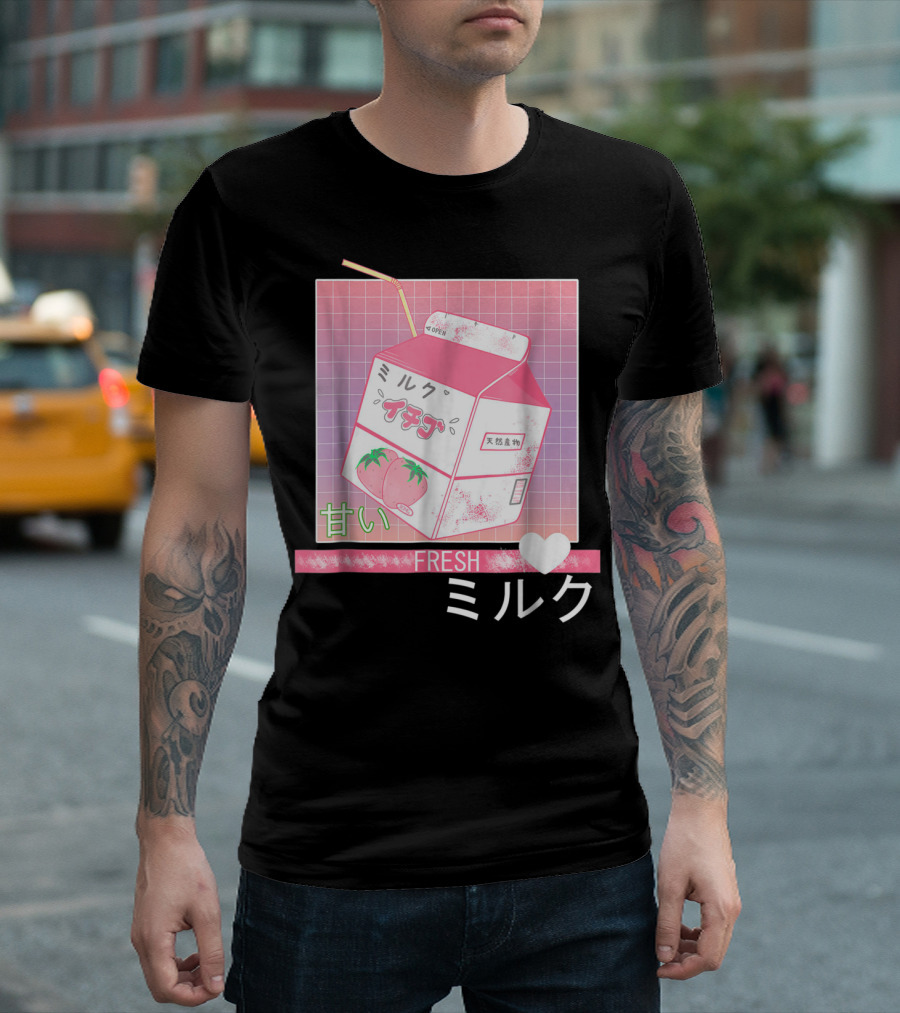 Fresh Japanese Otaku Aesthetic Milk Carton Strawberry 90s T-Shirt