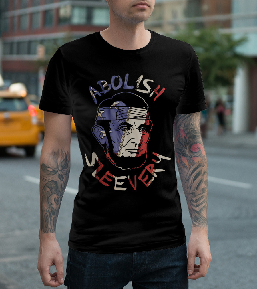 Abolish Sleevery Abe Lincoln Red White Blue Funny US T-Shirt