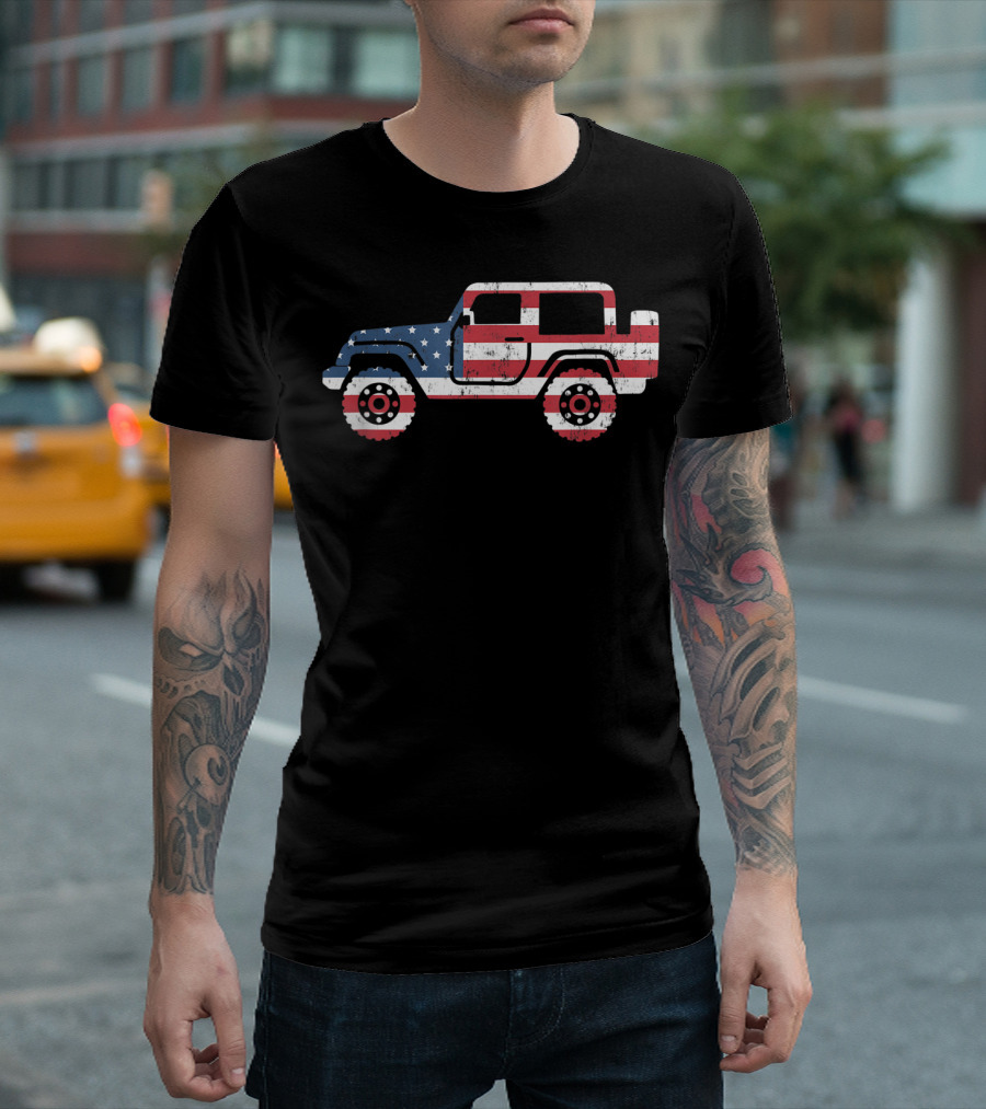 American Flag Jeep with Stars and Stripes for 4th of July T-Shirt