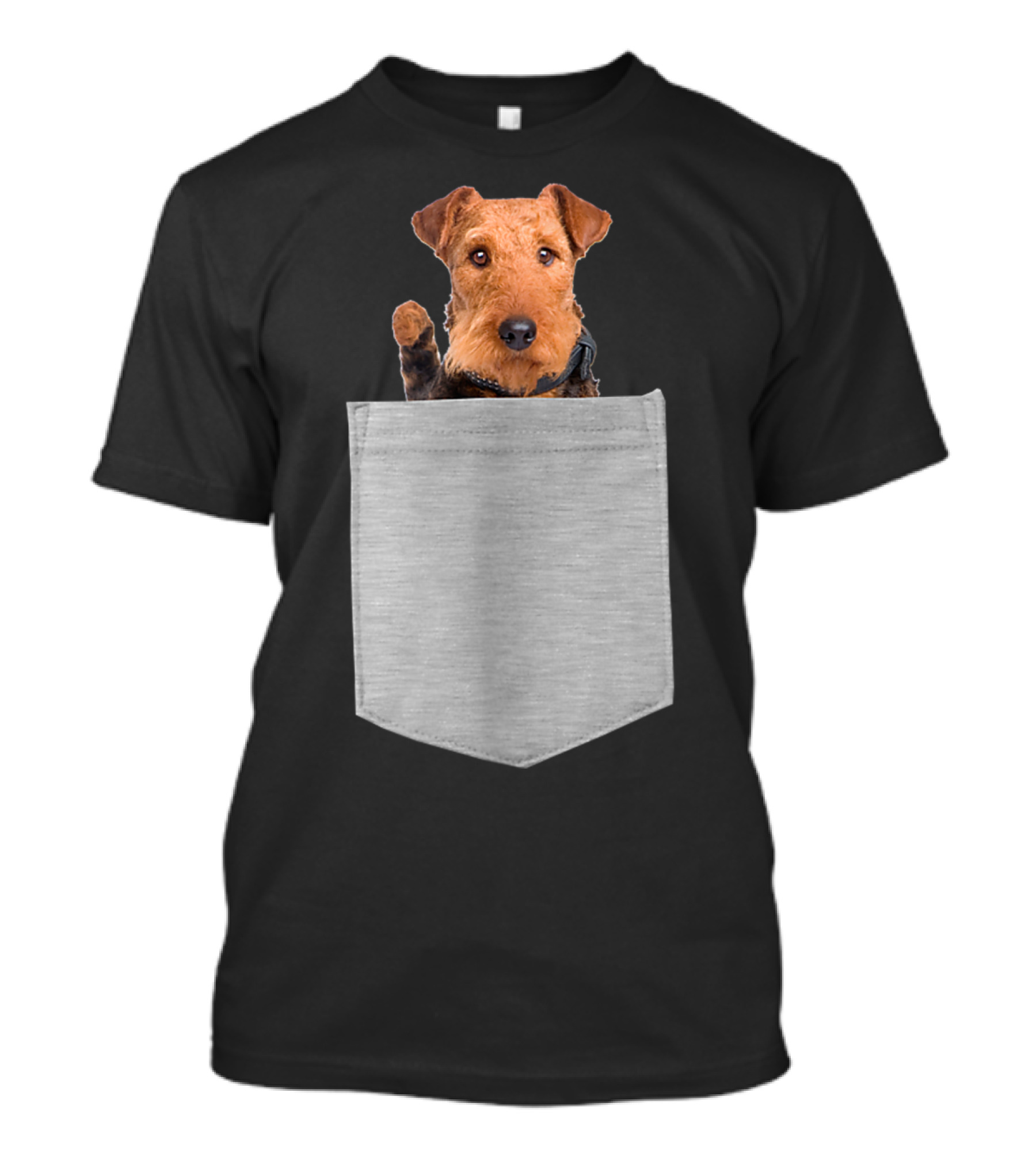 Airedale Terrier Dog Peeking From Pocket T-Shirt