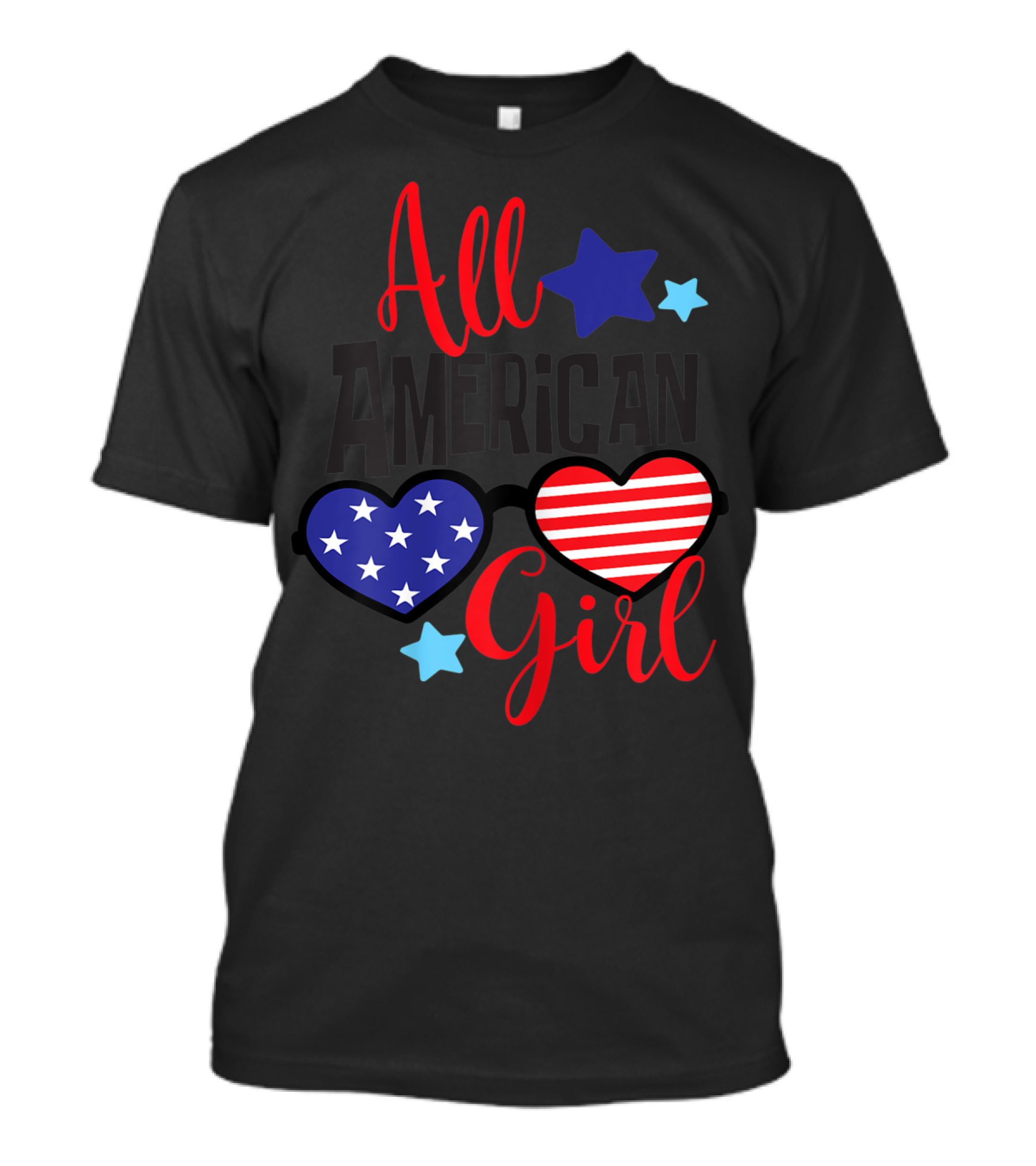 All American Girl Patriotic Heart Sunglasses Stars July 4th T-Shirt