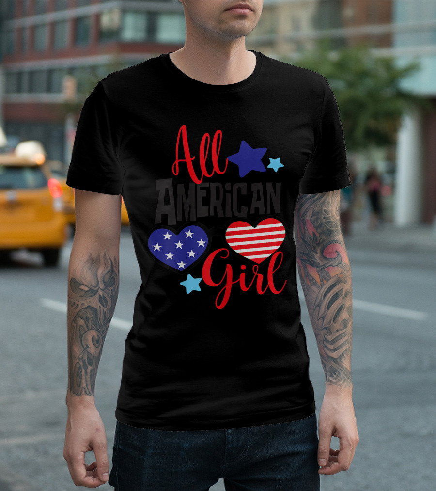 All American Girl Patriotic Heart Sunglasses Stars July 4th T-Shirt