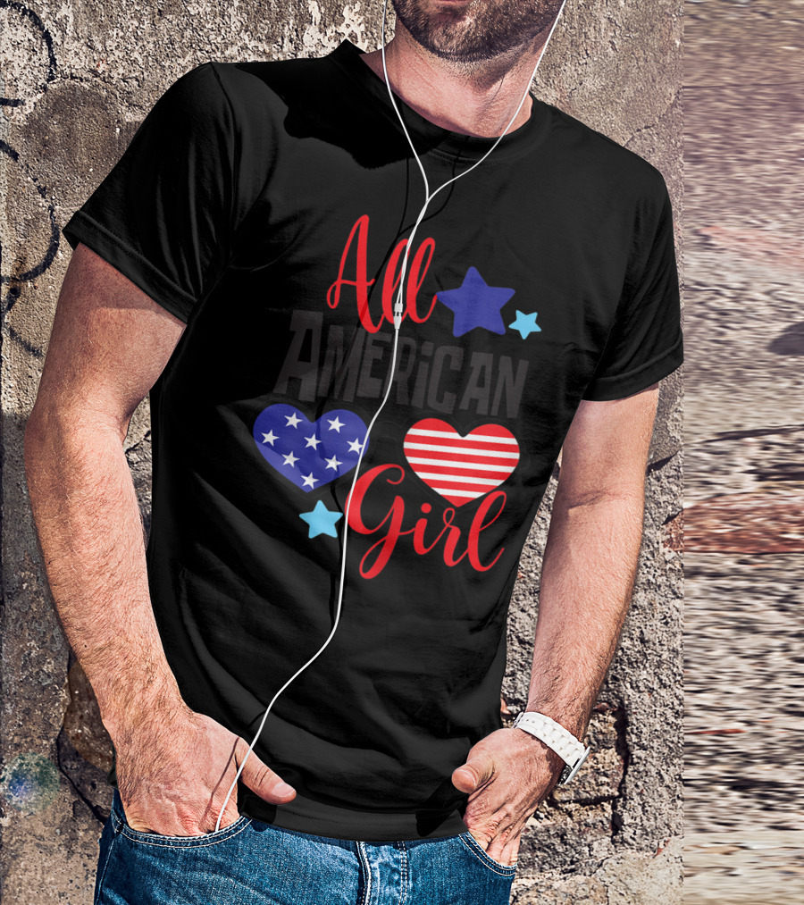 All American Girl Patriotic Heart Sunglasses Stars July 4th T-Shirt