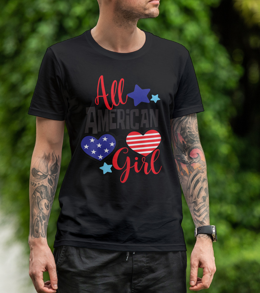 All American Girl Patriotic Heart Sunglasses Stars July 4th T-Shirt