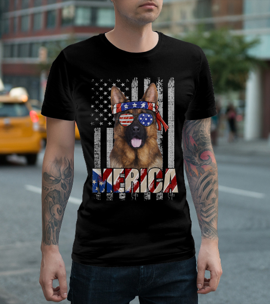 Merica American Flag German Shepherd Patriot T-Shirt
