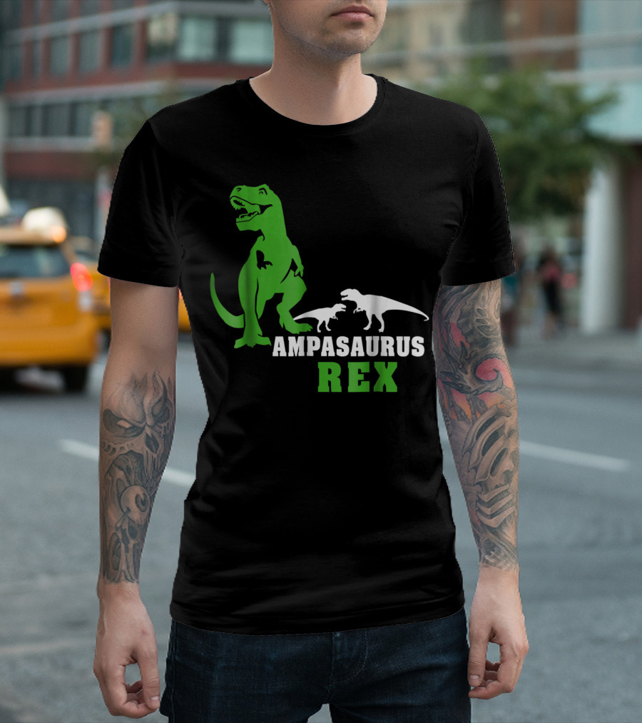 Ampasaurus Rex Dinosaur Graphic With Green And White T-Rex T-Shirt