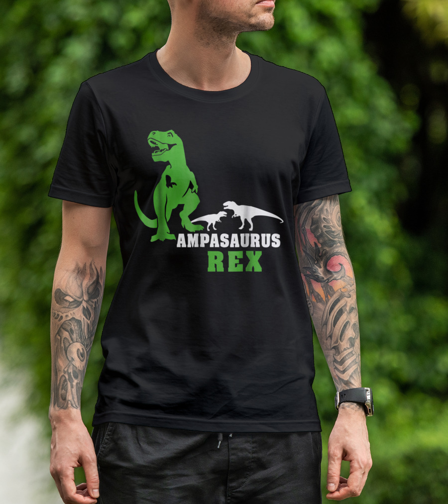 Ampasaurus Rex Dinosaur Graphic With Green And White T-Rex T-Shirt