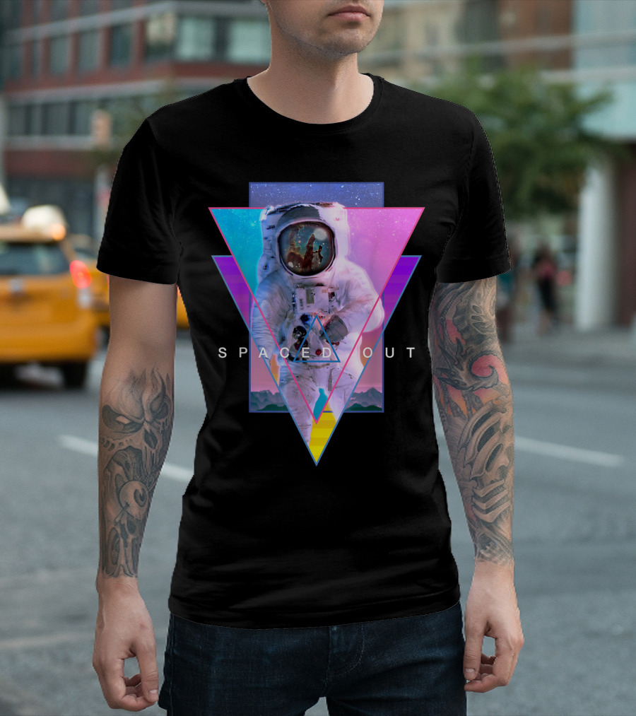 Spaced Out Astronaut Vaporwave Aesthetic Triangles T-Shirt
