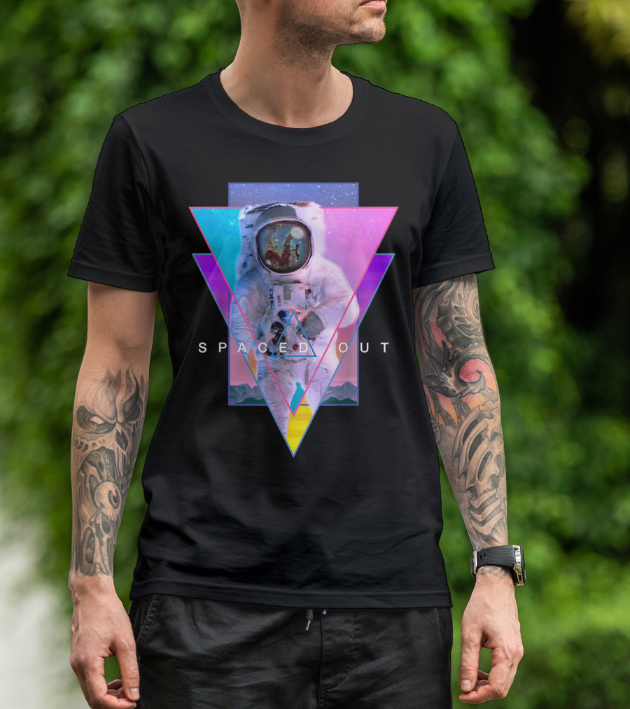 Spaced Out Astronaut Vaporwave Aesthetic Triangles T-Shirt