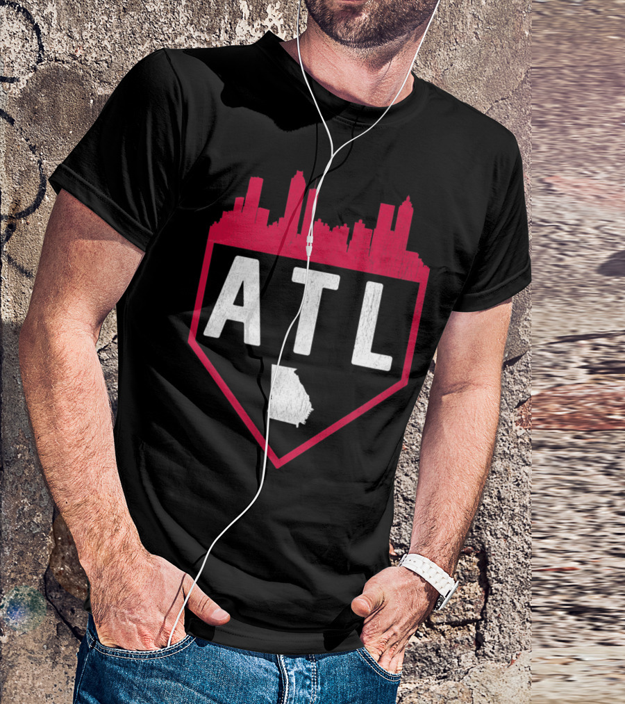ATL Atlanta Baseball Home Plate Georgia Skyline Vintage T-Shirt