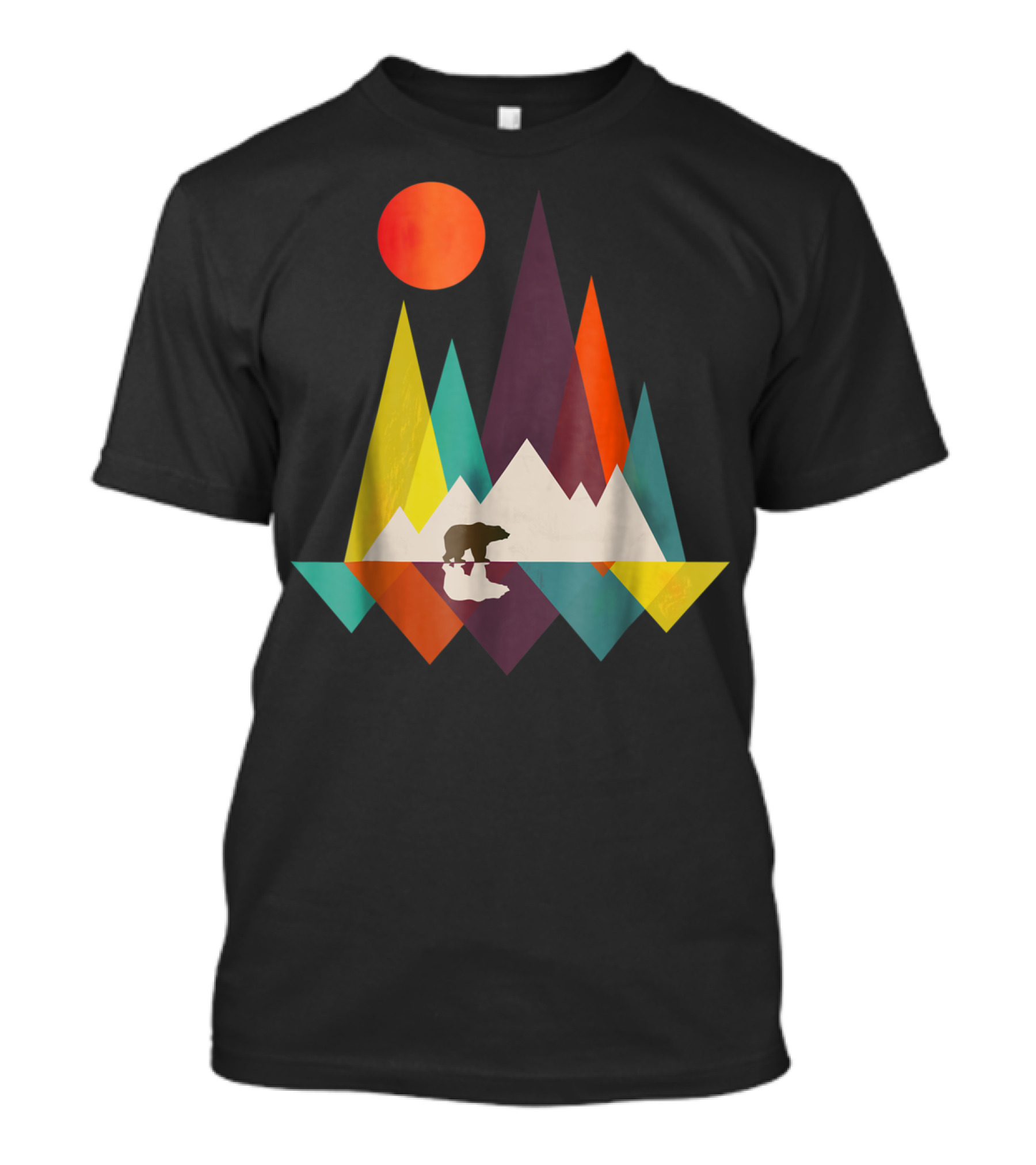 Geometric Mountain Sunset With Bear T-Shirt