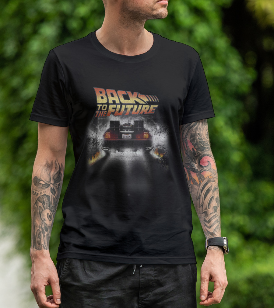 Back To The Future Vintage DeLorean Outatime Peel Out Iconic Movie Scene T-Shirt