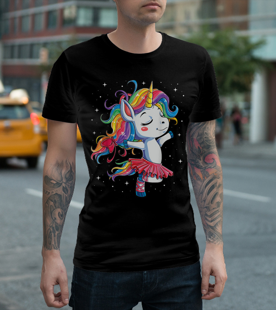 Ballet Dancing Rainbow Unicorn for Kids Girls T-Shirt