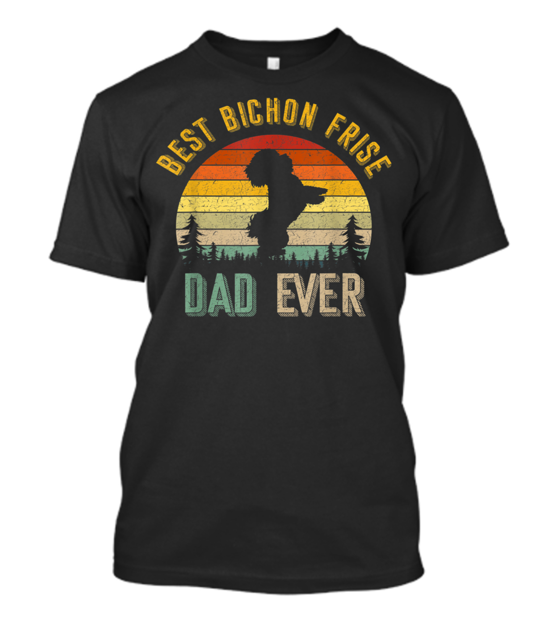 Best Bichon Frise Dad Ever Vintage 70s Sunset T-Shirt