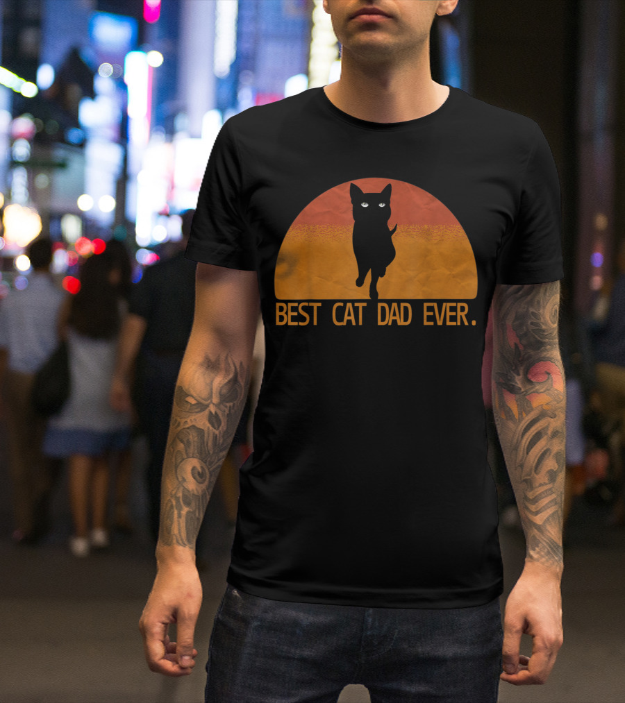 Best Cat Dad Ever Vintage Sunset T-Shirt