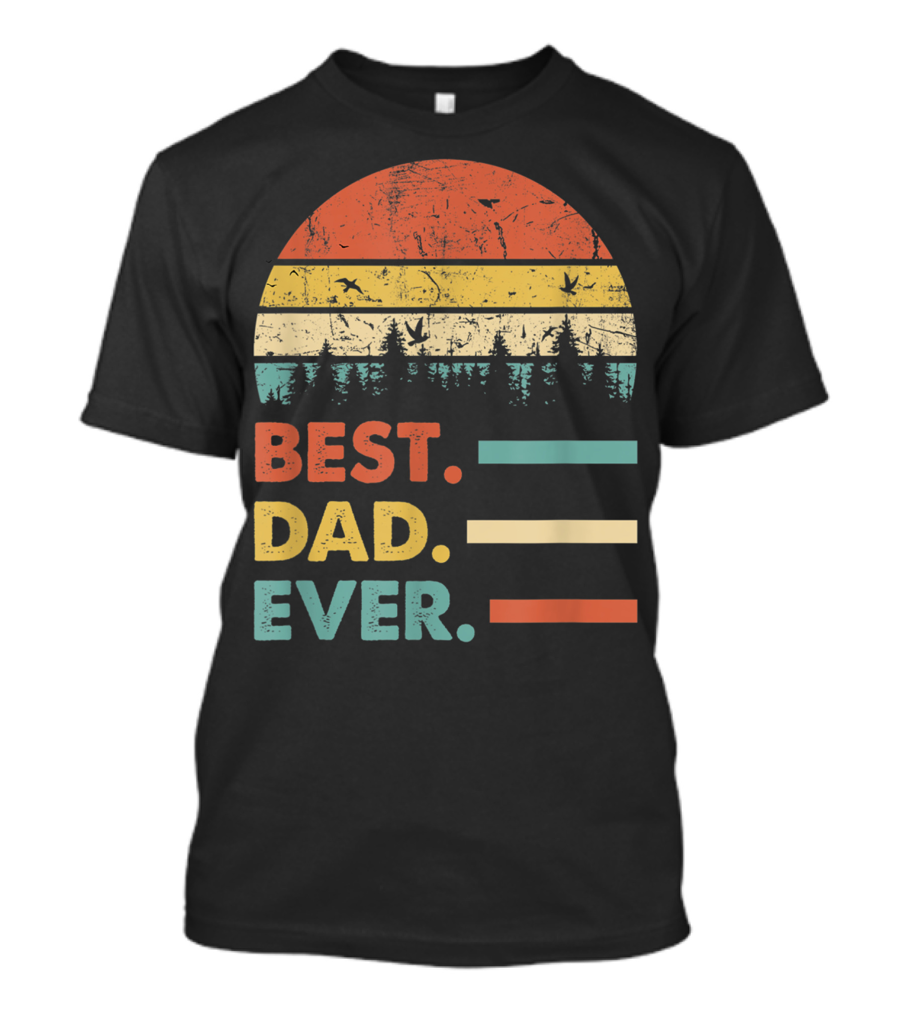 Best Dad Ever Papa Vintage Daddy Retro Sunset Forest T-Shirt
