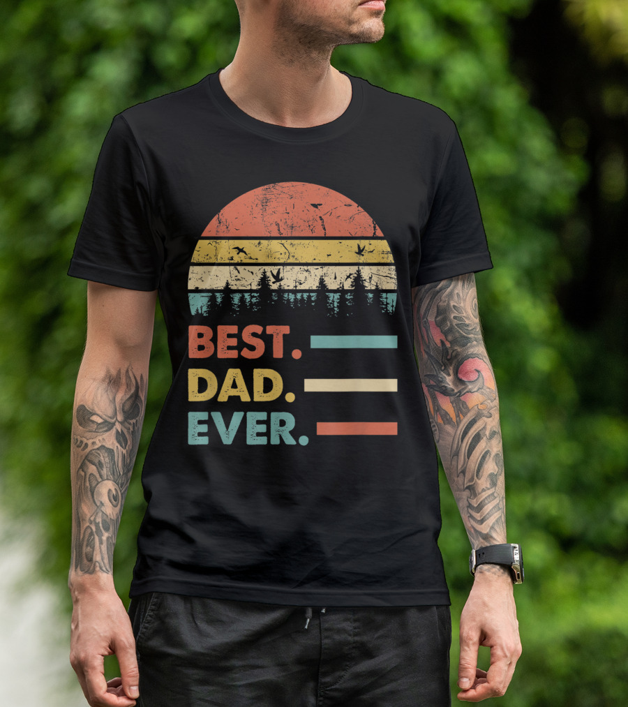Best Dad Ever Papa Vintage Daddy Retro Sunset Forest T-Shirt