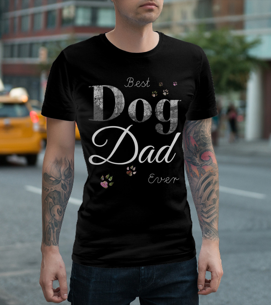 Best Dog Dad Ever With Colorful Paw Prints T-Shirt