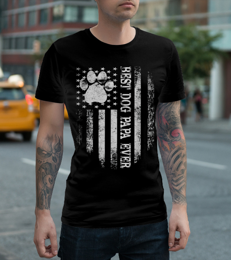 Best Dog Papa Ever American Flag Pawprint Stars Stripes T-Shirt