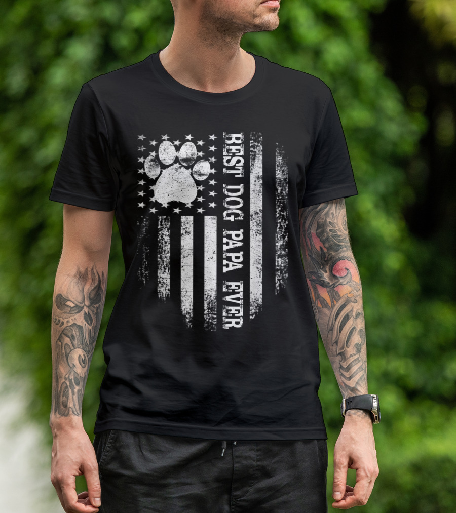 Best Dog Papa Ever American Flag Pawprint Stars Stripes T-Shirt