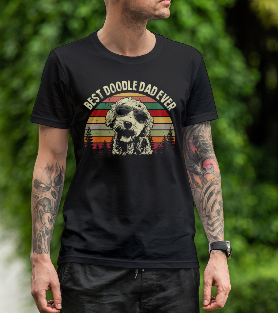 Best Doodle Dad Ever Goldendoodle Retro Sunglasses Forest T-Shirt