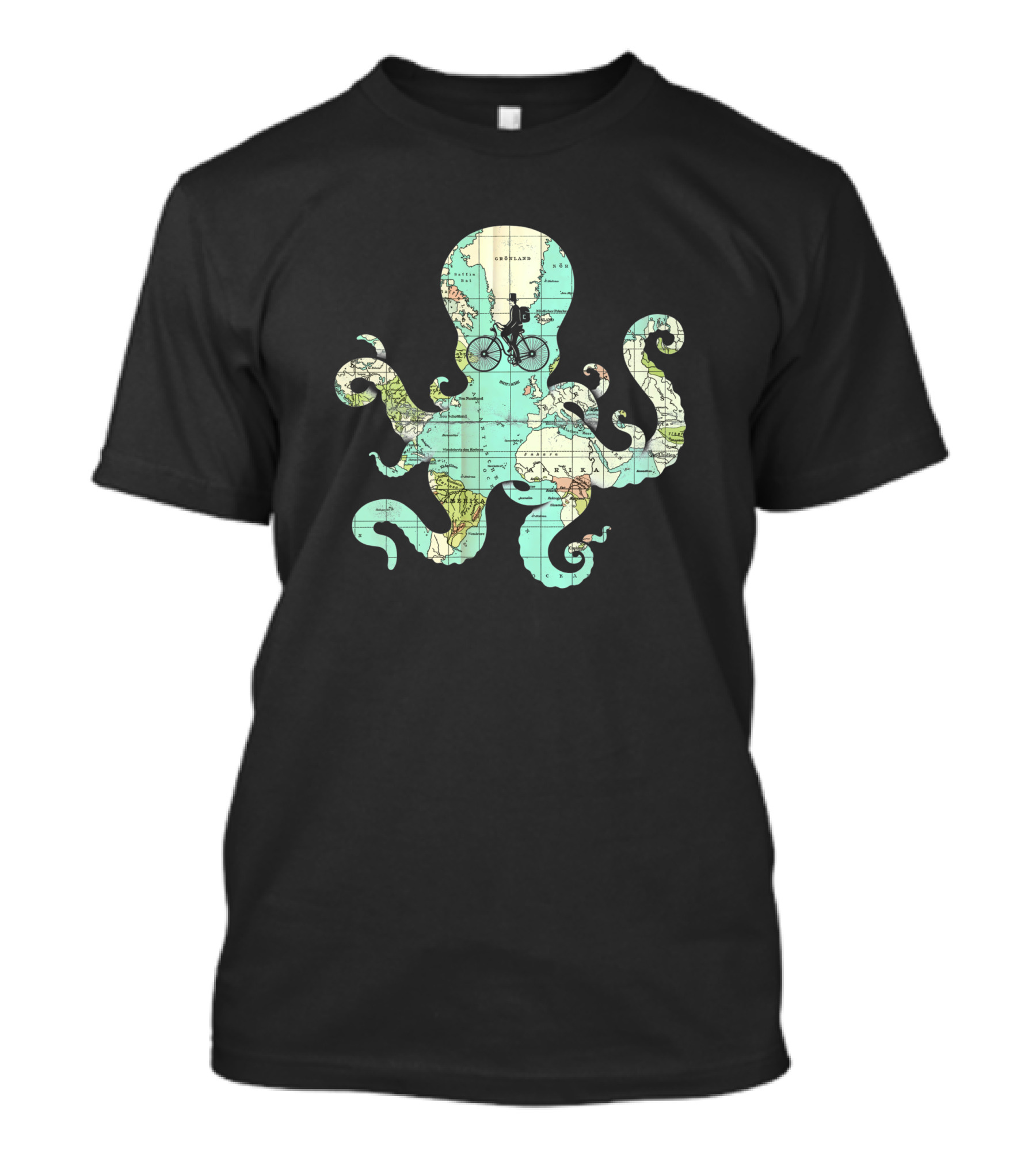 All Around The World Map Octopus Bicycle Ocean Adventure 1740365 T-Shirt