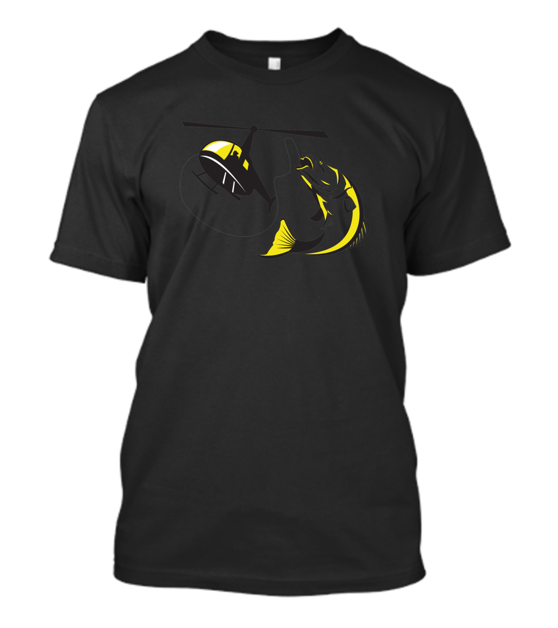 Barramundi Heli Fishing Yellow Helicopter Retro Black 147190 T-Shirt
