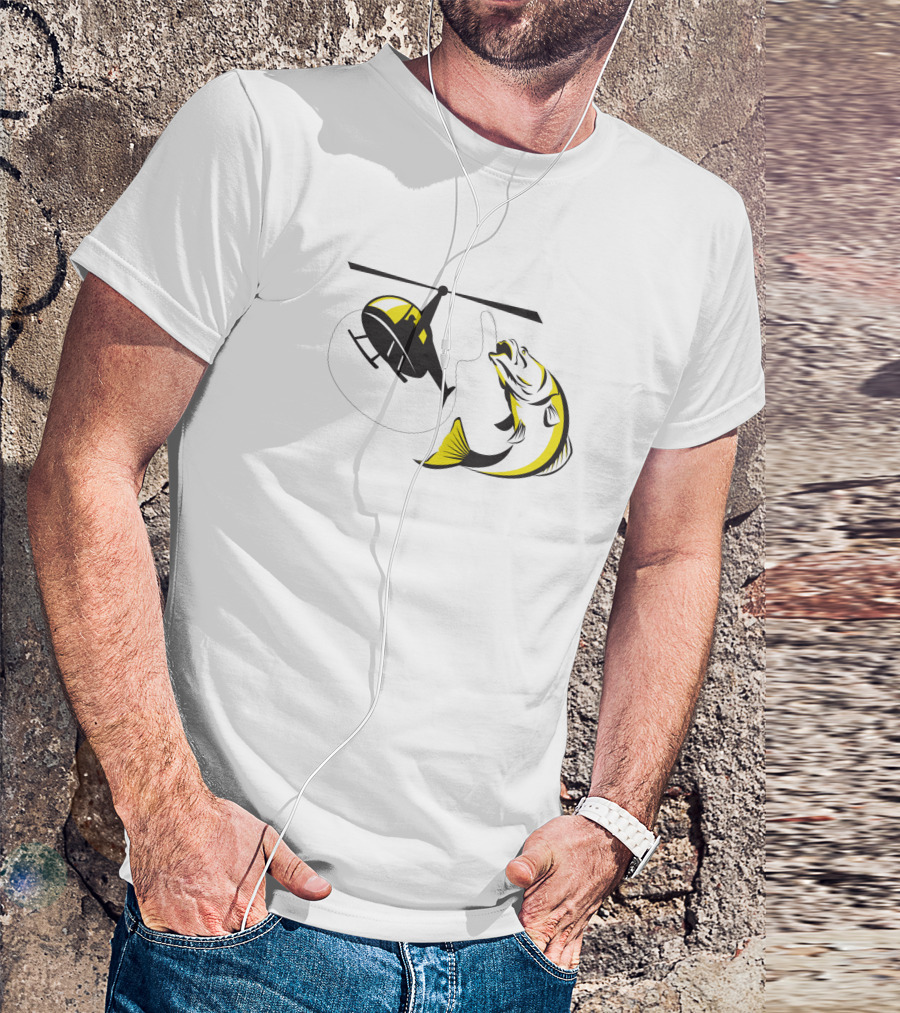 Barramundi Heli Fishing Yellow Helicopter Retro Black 147190 T-Shirt