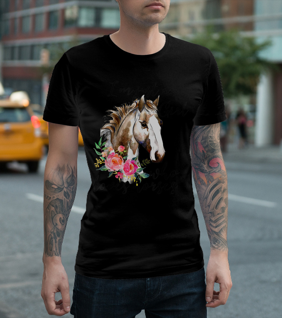 I'm Just a Girl Who Loves Horses Floral Horse T-Shirt