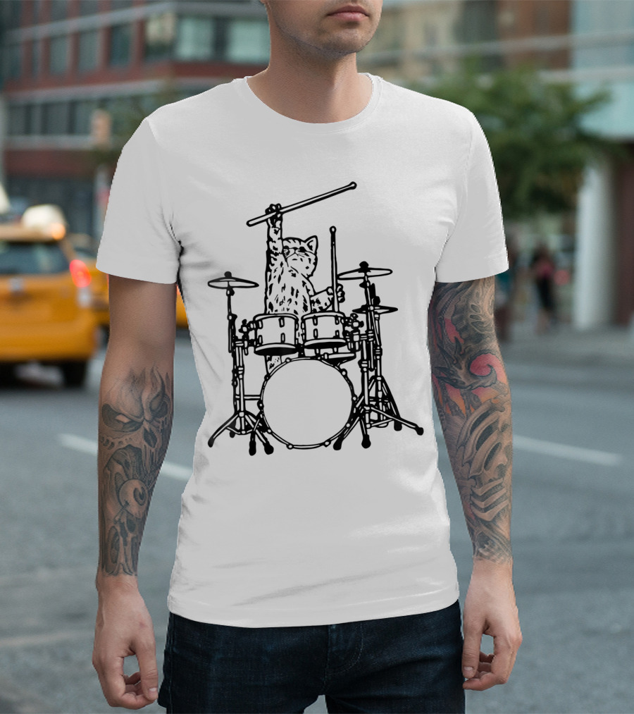 In My Head My Cat Always Plays Drums Funny Cat Drumming T-Shirt