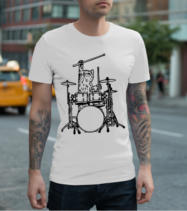 In My Head My Cat Always Plays Drums Funny Cat Drumming T-Shirt