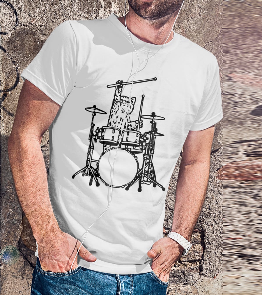 In My Head My Cat Always Plays Drums Funny Cat Drumming T-Shirt