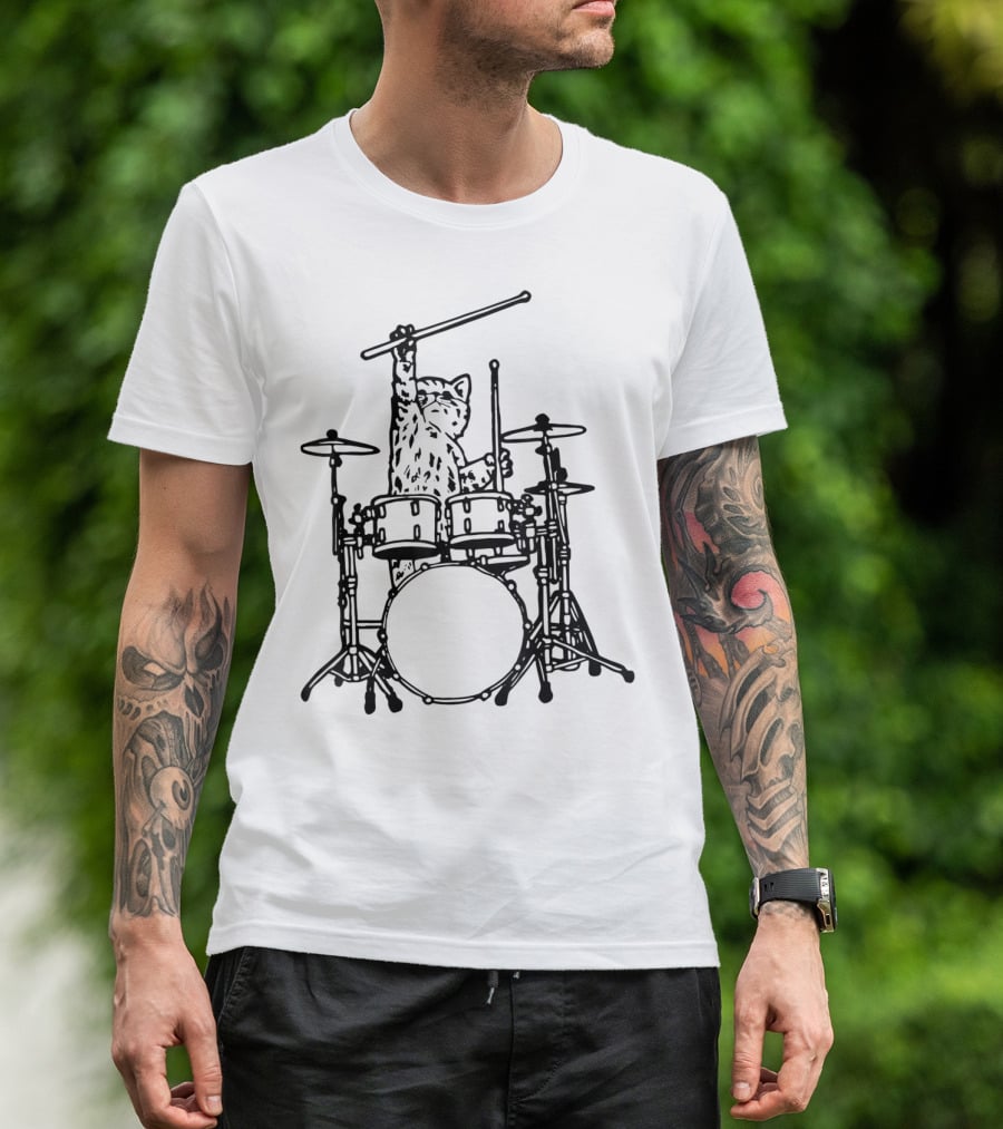 In My Head My Cat Always Plays Drums Funny Cat Drumming T-Shirt