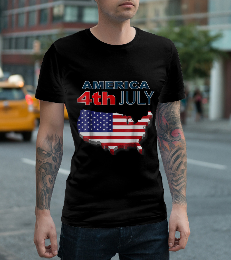 America 4th of July US Flag Map T-Shirt