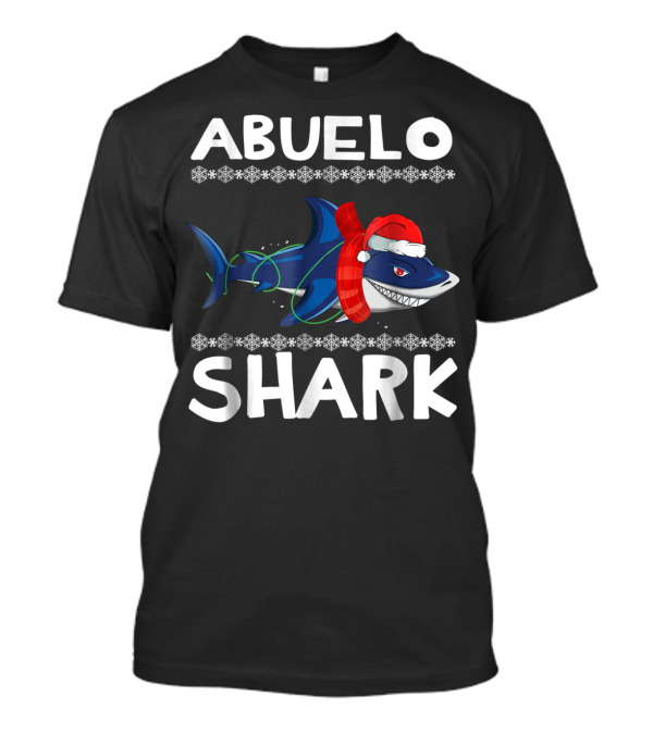 Abuelo Shark Christmas Family Sweater Santa Hat Snowflakes T-Shirt