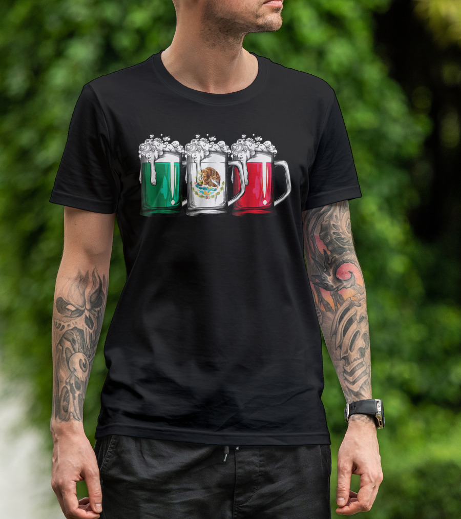Beer Mugs Mexican Flag Cinco De Mayo Mexico T-Shirt