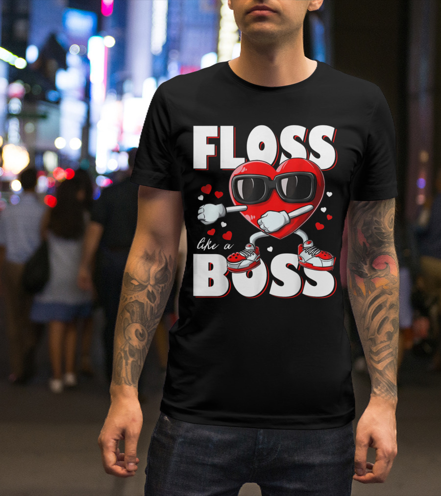 Floss Like A Boss Boys Valentines Day Kids Heart Flossing14 T-Shirt
