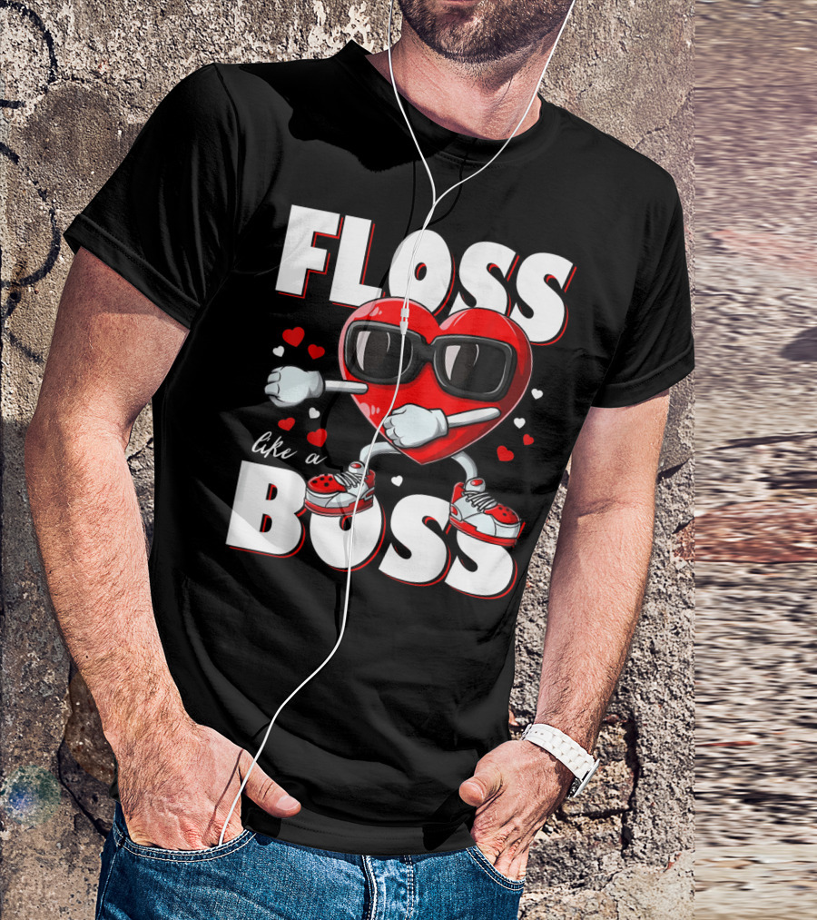 Floss Like A Boss Boys Valentines Day Kids Heart Flossing14 T-Shirt