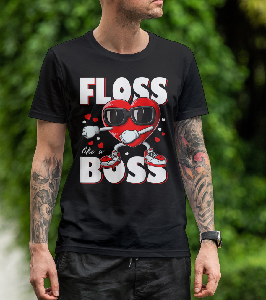 Floss Like A Boss Boys Valentines Day Kids Heart Flossing14 T-Shirt