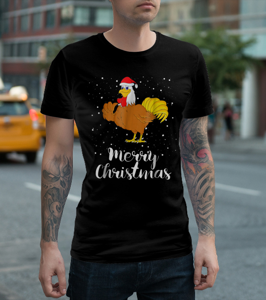 Merry Christmas Chicken Santa Hat Matching Family Group T-Shirt