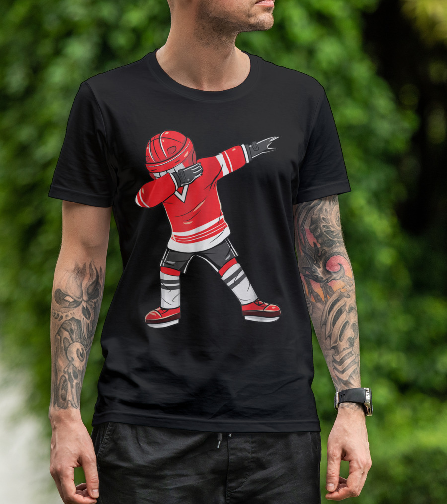 Dabbing Ice Hockey Funny Dab Squad Red Jersey T-Shirt