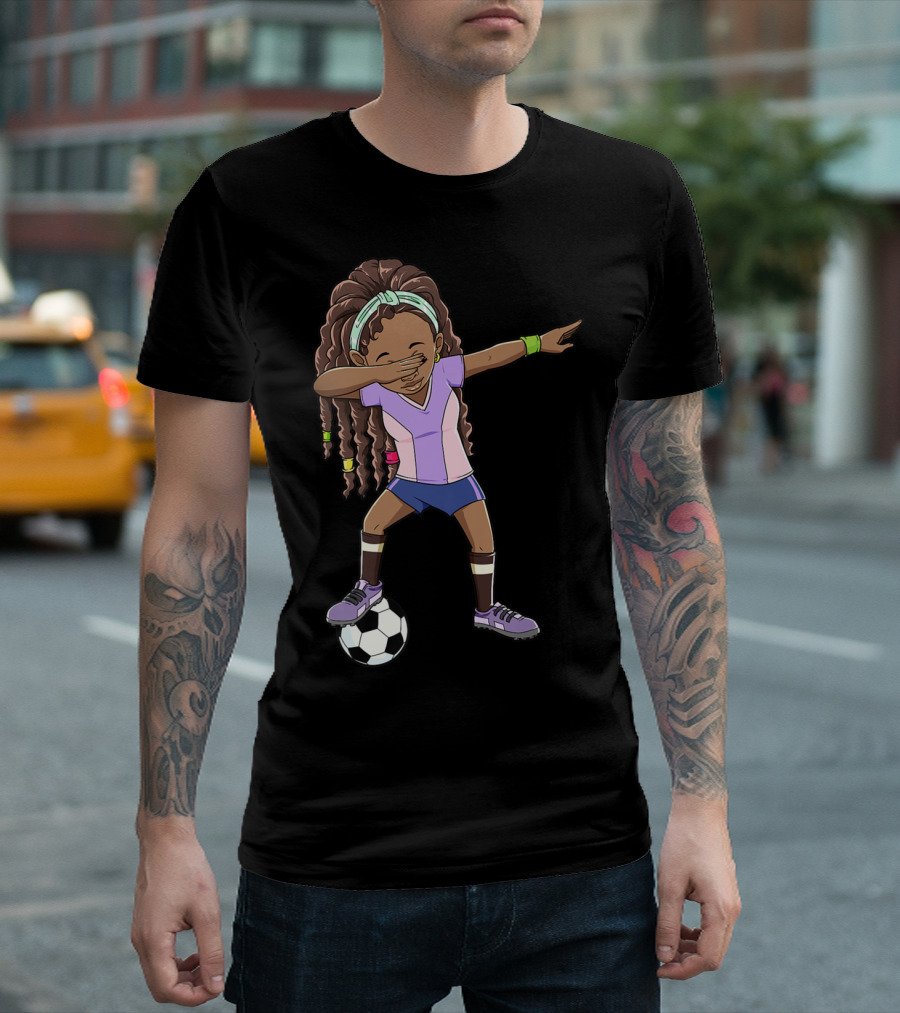 Dabbing Soccer Girls Black Queen Funny Football Youthful Sports Pose T-Shirt