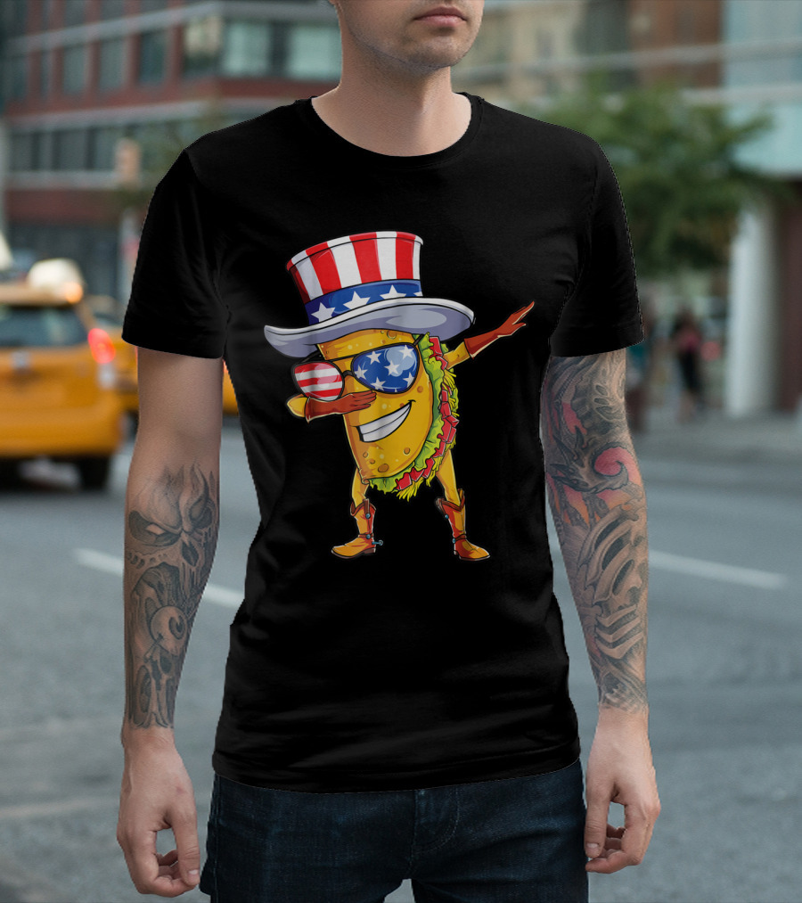 Dabbing Uncle Sam Taco 4th of July Kids Boys Girls Patriotic Funny Hat Sunglasses T-Shirt