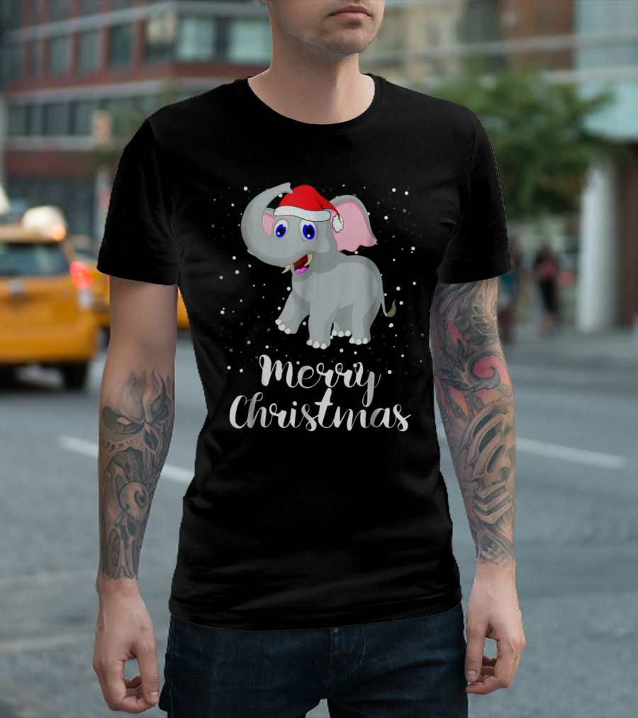 Merry Christmas Elephant Santa Hat Family Group T-Shirt