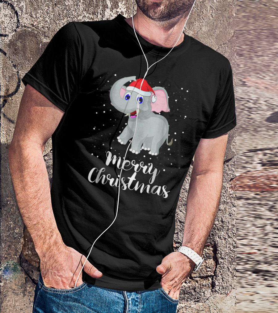 Merry Christmas Elephant Santa Hat Family Group T-Shirt