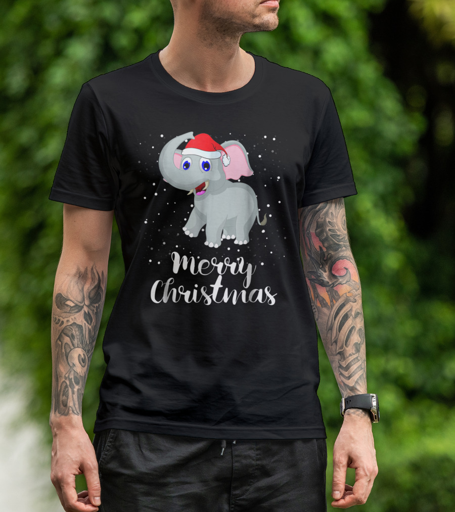Merry Christmas Elephant Santa Hat Family Group T-Shirt